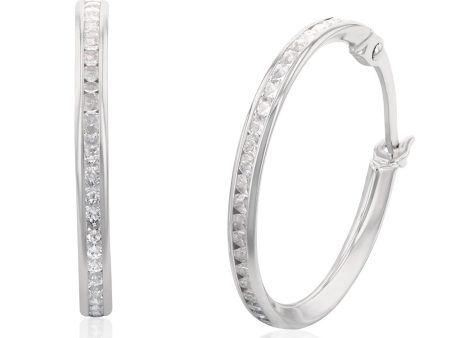 9ct White Gold 15mm Cubic Zirconia Hoop Earrings Hot on Sale