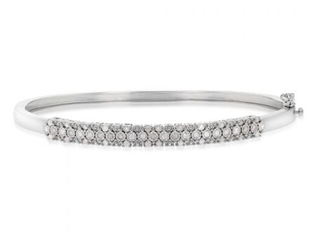 1 2 Carat Diamond 3 Row 50x60mm Hinge Bangle in Sterling Silver Discount