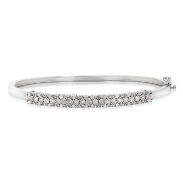 1 2 Carat Diamond 3 Row 50x60mm Hinge Bangle in Sterling Silver Discount