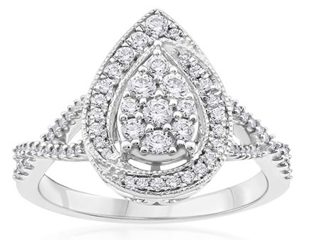 10ct White Gold 1 2 Carat Diamond Pear Cluster Ring Fashion