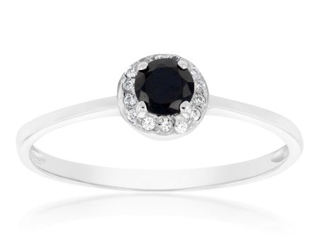 9ct White Gold Black Zirconia Halo Ring For Sale