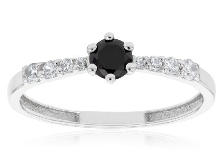 9ct White Gold Black Zirconia Solitaire Fancy Channel Ring Hot on Sale