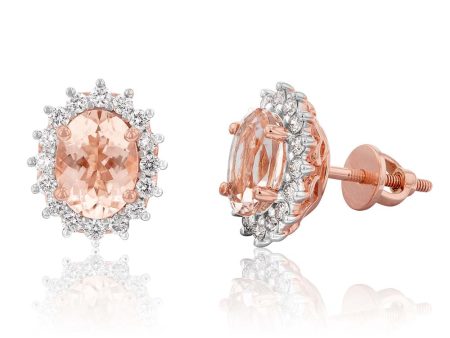 9ct Rose Gold 1.20ct Morganite and Diamond Studs Earrings on Sale