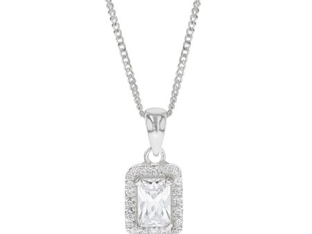 Sterling Silver Cubic Zirconia Square Halo Pendant For Discount