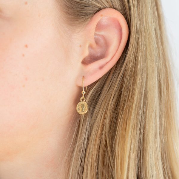 9ct Yellow Gold Sovereign Coin Drop Hook Earrings Hot on Sale