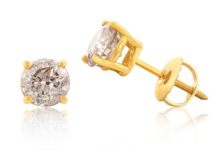 14ct Yellow Gold 1.2 Carat Champagne Australian Diamond Studs with Screwback Online Sale