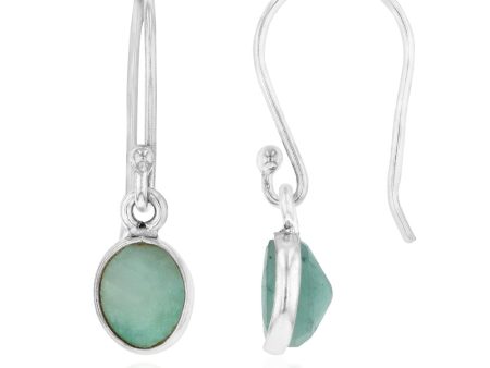 Sterling Silver Natural Emerald Oval Hook Drop Earrings Discount