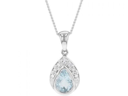 9ct White Gold Aquamarine + 7 Diamond Pendant For Cheap