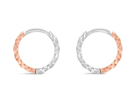 9ct Rose And White Gold Two Toned Patterned Hoop Earrings Fashion