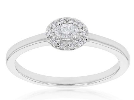 10ct White Gold 1 6 Carat Diamond Ring with Oval Centre and Halo Discount