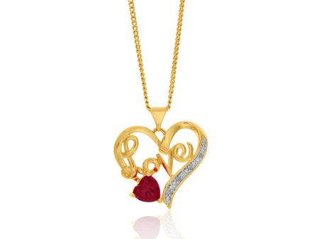 9ct Created Ruby & Diamond Love Pendant Hot on Sale