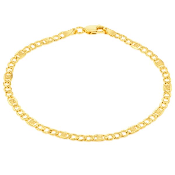 9ct Yellow Gold Silverfilled 1:3 Curb +Anch 80 Gauge 19cm Bracelet Online Sale