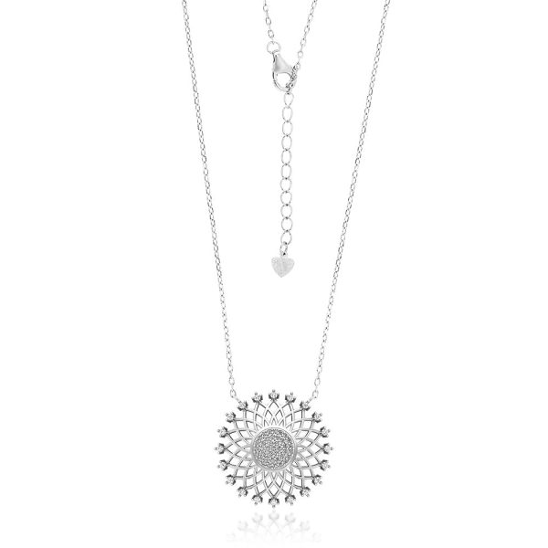 Sterling Silver Cubic Zirconia Flower Pendant on 42+3cm Chain Supply