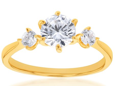 9ct Yellow Gold Round Cubic Zirconia Trilogy Ring For Discount