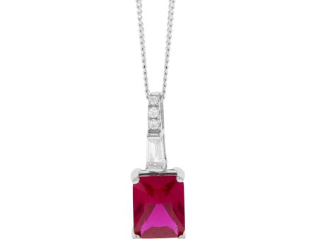 Sterling Silver Rhodium Plated Created Ruby And Cubic Zirconia Pendant on Sale