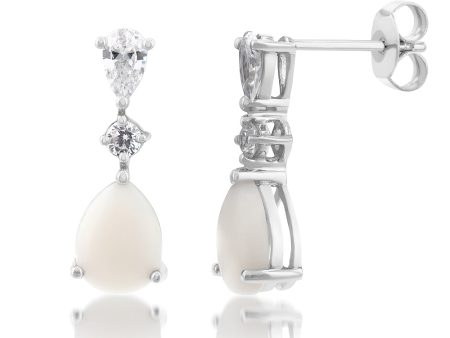 Natural White Opal and Zirconia Earrings in 9ct White Gold Online Sale