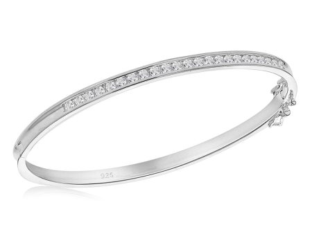 Sterling Silver Cubic Zirconia Small Curved Bangle For Discount