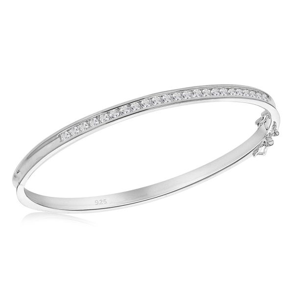 Sterling Silver Cubic Zirconia Small Curved Bangle For Discount