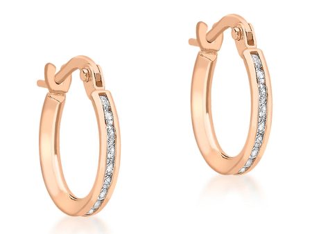 9ct Rose Gold 15mm Zirconia Hoop Earrings For Discount