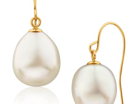 Arizona  9ct Yellow Gold White Freshwater Pearl Drop Earrings For Cheap