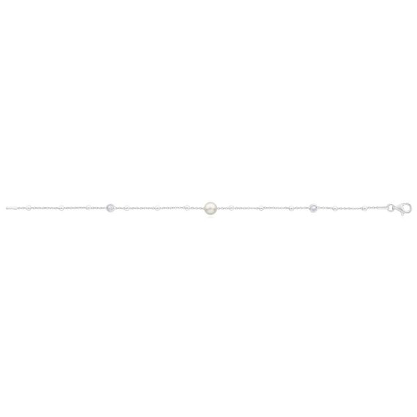 Sterling Silver Simulated Pearl + Zirconia Fancy Bracelet 19cm Online