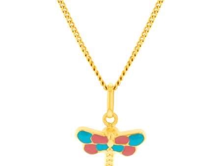 9ct Yellow Gold Dragonfly Enamel Pendant Cheap