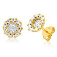 9ct Yellow And White Gold Diamond Cut Round Stud Earrings Cheap