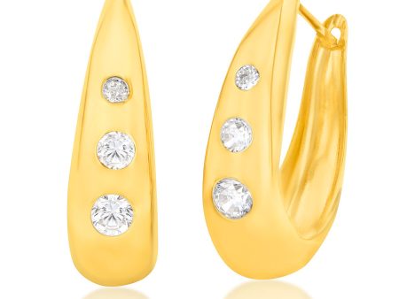 9ct Yellow Gold Silverfilled CZ On Hinged Hoop Earrings Cheap