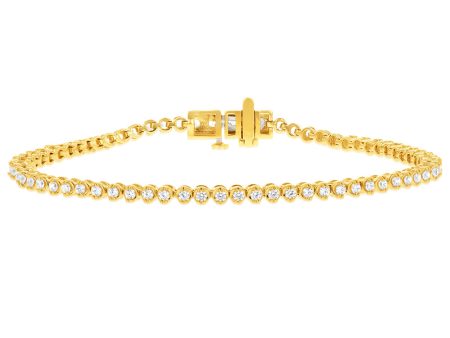 14ct Yellow Gold 1.2 Carats Diamond Tennis Bracelet With 70 Brilliant Diamonds 18cm Online Hot Sale