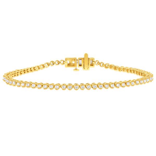 14ct Yellow Gold 1.2 Carats Diamond Tennis Bracelet With 70 Brilliant Diamonds 18cm Online Hot Sale