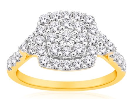 10ct Yellow Gold 1 Carat Diamond Cluster Ring Online now