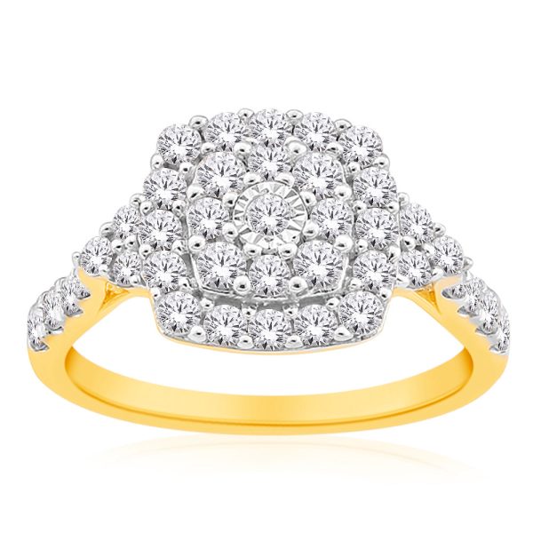 10ct Yellow Gold 1 Carat Diamond Cluster Ring Online now