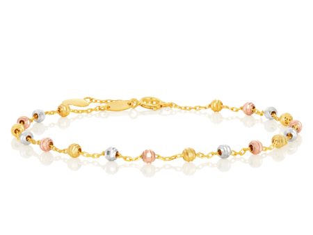 9ct Gold Three Tone Beads 17cm Bracelet With 2cm Extension For Discount