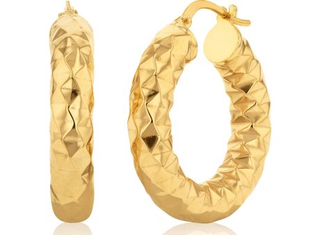 9ct Silverfilled Yellow Gold Diamond Cut 15mm Hoop Earrings For Cheap