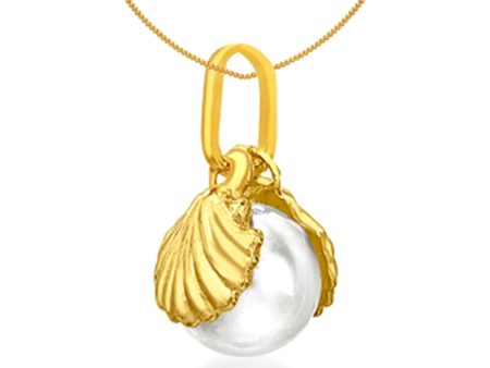 9ct Yellow Gold Shell and Freshwater Pearl Pendant on Chain of Length 46cm Sale