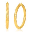 9ct Yellow Gold 40mm Twisted Striped Hoop Earrings 9Y For Discount