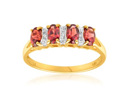 9ct Charming Yellow Gold Diamond + Garnet Ring Hot on Sale