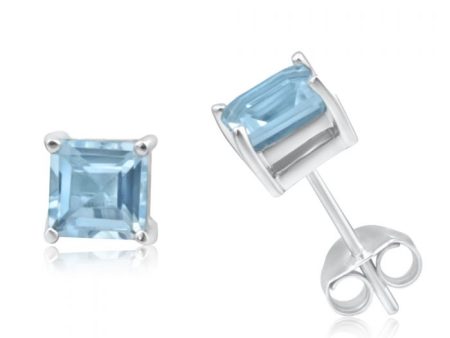 9ct White Gold 5mm Princess Cut Blue Topaz Stud Earrings Online now