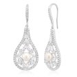 Sterling Silver Rhodium Plate Freshwater Pearl and Zirconia Fancy Drop Earrings Discount