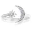 Sterling Silver Toe Ring Crescent Moon and Star For Sale