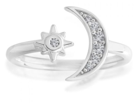 Sterling Silver Toe Ring Crescent Moon and Star For Sale