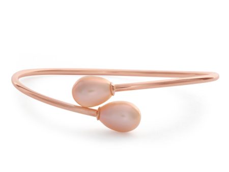 Sterling Silver Rose Gold Plated 8-10mm Freshwater Pearl Bangle Online Sale