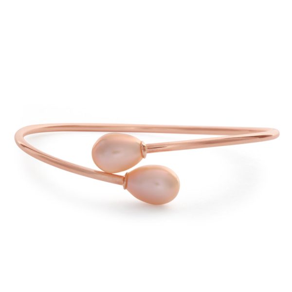 Sterling Silver Rose Gold Plated 8-10mm Freshwater Pearl Bangle Online Sale