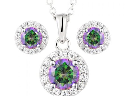 Sterling Silver Mystic Topaz Zirconia Pendant And Stud Set on 45cm Chain Online now