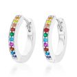 Sterling Silver Rainbow Multicolour Cubic Zirconia Hoop Earrings Online Sale