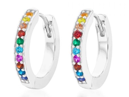 Sterling Silver Rainbow Multicolour Cubic Zirconia Hoop Earrings Online Sale