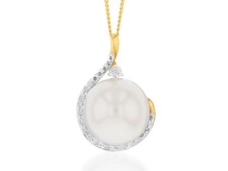 9ct 13-15mm White South Sea Pearl and Diamond Pendant on 45cm Chain on Sale