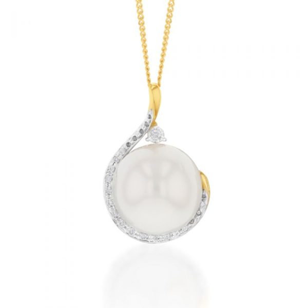 9ct 13-15mm White South Sea Pearl and Diamond Pendant on 45cm Chain on Sale