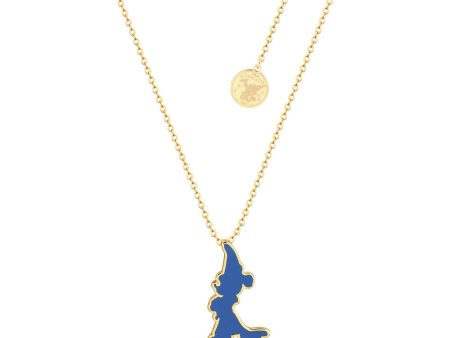 Disney Fantasia Gold Plated Sorcerer s Mickey Enamel Silhoutte Pendant on Chain For Discount