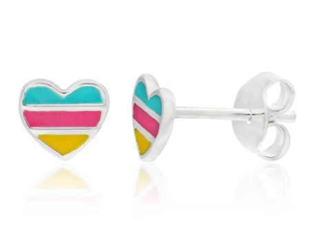 Sterling Silver Multi Colour Enamel Heart Stud Earrings Online Sale